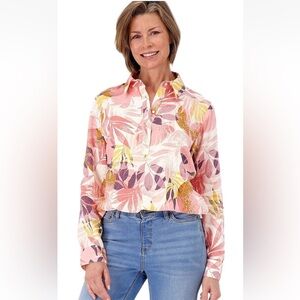 NEW Denim & Co. Naturals Linen Blend Side Button Curved Hem Women’s Small